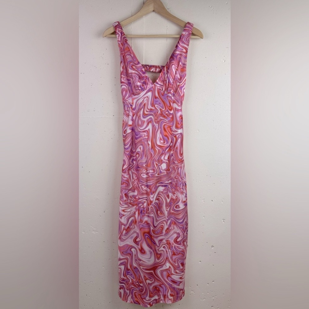 Princess Polly Vivid Pink and White Swirl Midi Dress